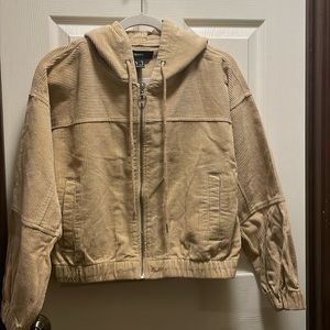 NWT: Womens Zip Up Corduroy Hooded Jacket in Khaki Size Medium by Forever 21